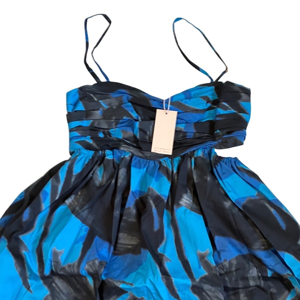 Hutch Blue Black Abstract Floral Cut-Out Midi Dress Tiered High-Low Cotton NWT - Picture 9 of 11